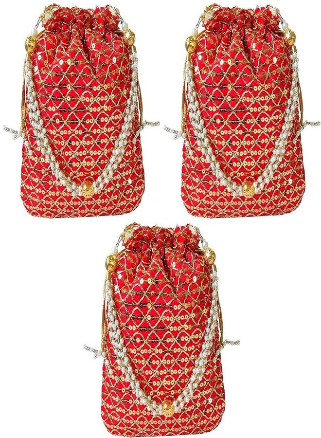 حقيبة بوتلي حمراء مزينة بالترتر من دوقة للنساء (عبوة من 3 قطع)